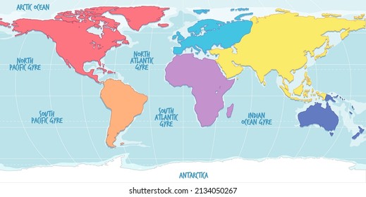 Worldmap in different color continents illustration