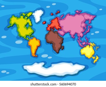 Worldmap in different color continents illustration