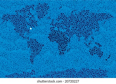 Worldmap dot background. CMYK mode. Global colors. Easy colors change. Each continent in a different color.