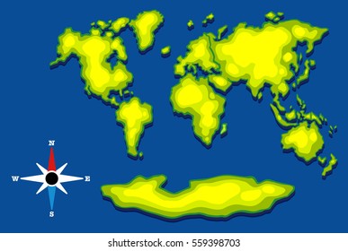 Worldmap with green land and blue ocean illustration