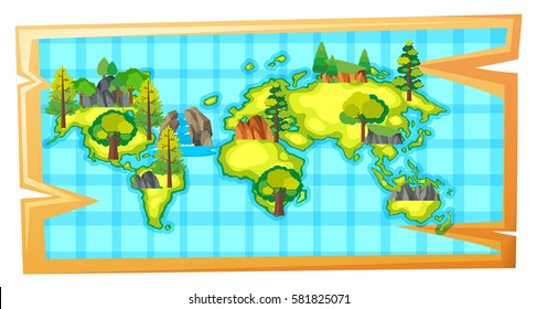 Worldmap with natural resources on earth illustration