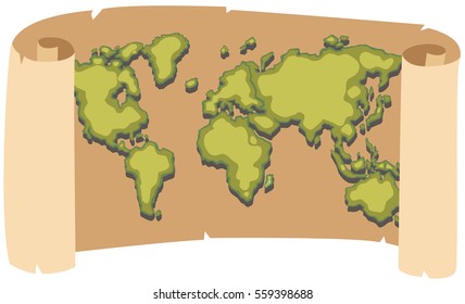 Worldmap on brown paper illustration