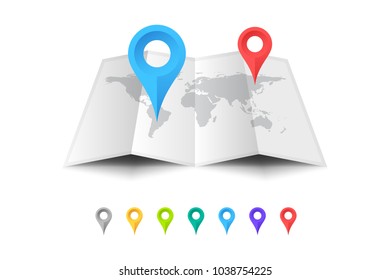 Worldmap With Set Of Multicolored Map Pointers. Vector Template For Your Modern Design.