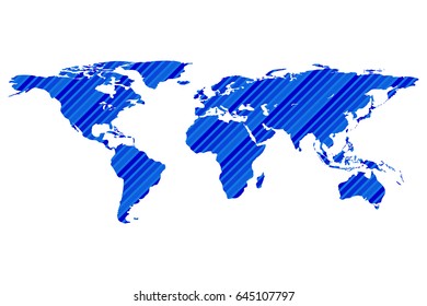 Worldmap template silhouette with stripes. World map for infographic. Vector illustration isolated on white