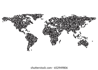 Worldmap template silhouette. World map for infographic. Dotwork Halftone Tattoo Style Vector Illustration.
