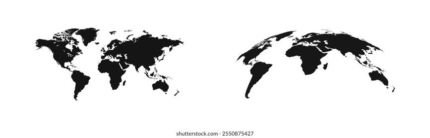 Worldmap vector flat silhouette. World map black illustration.