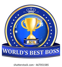 World's best boss -  golden blue ribbon with cup for leaders and bosses