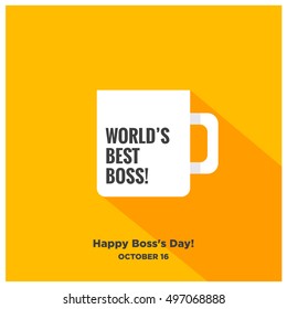 World's Best Boss Mug | Happy Day 16 October (Art In Flat Style Long Shadow Vector Illustration Icon Design)