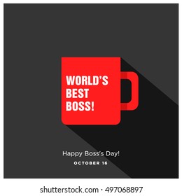 World's Best Boss Mug | Happy Day 16 October (Art In Flat Style Long Shadow Vector Illustration Icon Design)