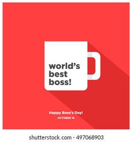 World's Best Boss Mug | Happy Day 16 October (Art In Flat Style Long Shadow Vector Illustration Icon Design)