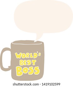 worlds best boss mug with speech bubble in retro style