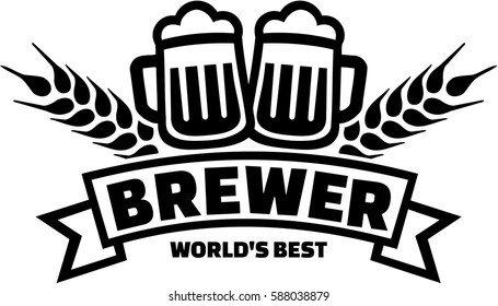 Worlds best Brewer with mugs and wheat