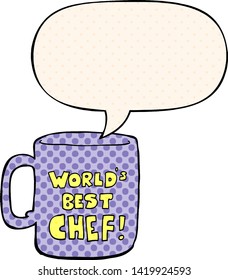 worlds best chef mug with speech bubble in comic book style