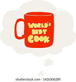 worlds best cook mug with thought bubble in retro style