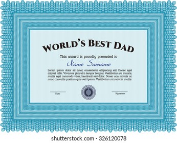 World's Best Dad Award. With background. Border, frame.Excellent design. 
