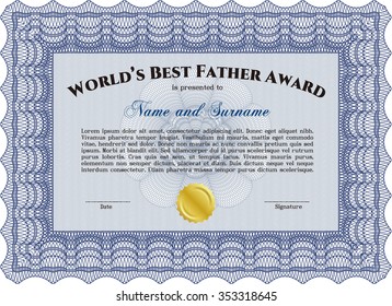 World's Best Dad Award. Customizable, Easy to edit and change colors.With guilloche pattern and background. Artistry design. 