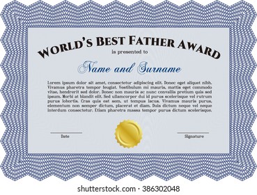 World's Best Dad Award. Detailed. Complex design. Printer friendly. 