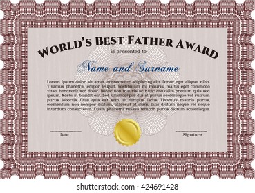 World's Best Dad Award. Detailed. Nice design. Easy to print. 