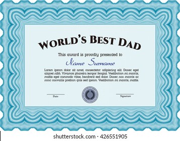 World's Best Dad Award. Detailed. Nice design. Printer friendly. 