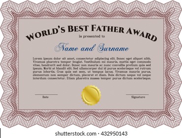 World's Best Dad Award. Detailed. Complex design. Printer friendly. 