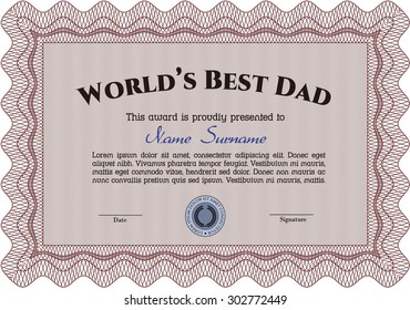 World's Best Dad Award. Detailed.Good design. With great quality guilloche pattern. 