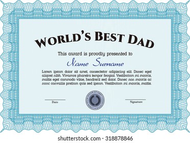 World's Best Dad Award. Detailed.With complex background. Excellent design. 
