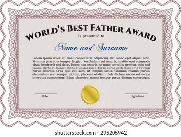 World's Best Dad Award. Excellent design. Easy to print. Border, frame.