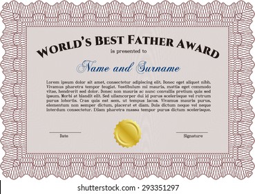 World's Best Dad Award. Good design. Border, frame.With quality background. 