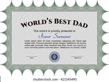 World's Best Dad Award. Printer friendly. Detailed. Complex design. 