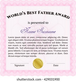 World's Best Dad Award. Printer friendly. Detailed. Complex design. 