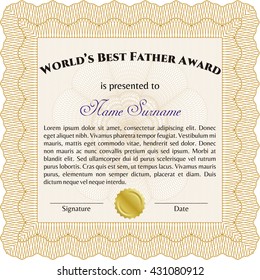 World's Best Dad Award. Printer friendly. Complex design. Detailed. 