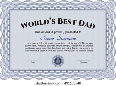 World's Best Dad Award. Printer friendly. Complex design. Detailed. 