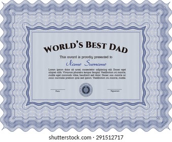 World's Best Dad Award Template. Detailed.With guilloche pattern. Complex design. 