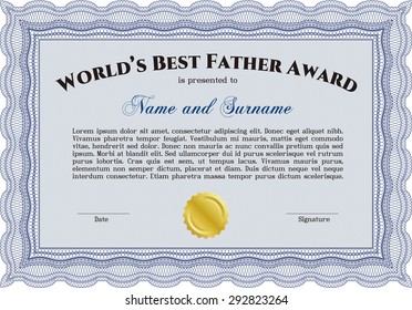 World's Best Dad Award Template. Complex background. Detailed.Nice design. 