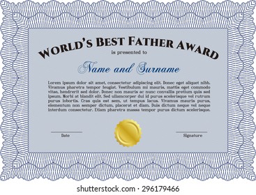 World's Best Dad Award Template. Nice design. Vector illustration.With great quality guilloche pattern. 