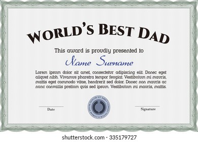 World's Best Dad Award Template. Complex design. Customizable, Easy to edit and change colors.With great quality guilloche pattern. 