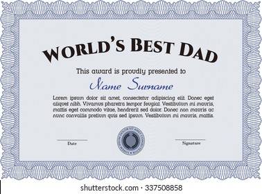 World's Best Dad Award Template. Superior design. With complex linear background. Customizable, Easy to edit and change colors.