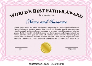 World's Best Dad Award Template. Border, frame.With guilloche pattern. Complex design. 