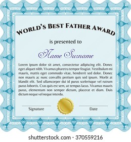 World's Best Dad Award Template. Complex background. Detailed.Nice design. 