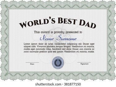 World's Best Dad Award Template. Good design. Customizable, Easy to edit and change colors. With complex background. 