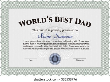 World's Best Dad Award Template. Customizable, Easy to edit and change colors. Cordial design. With background. 