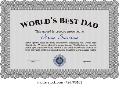 World's Best Dad Award Template. With complex background. Customizable, Easy to edit and change colors. Good design. 