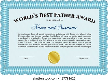 World's Best Dad Award Template. Good design. Customizable, Easy to edit and change colors. With background. 
