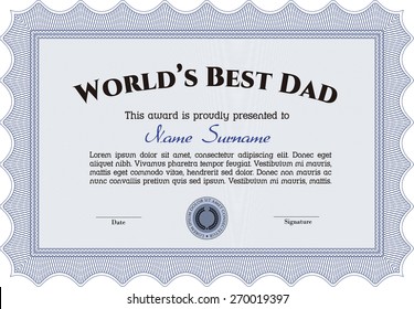 World's best Dad blue horizontal certificate award