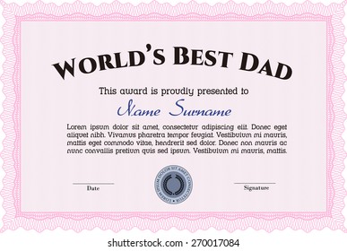 World's best dad certificate award