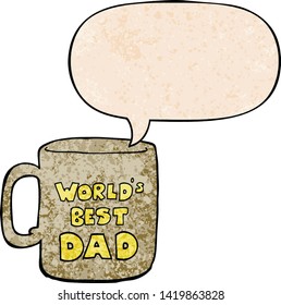 worlds best dad mug with speech bubble in retro texture style