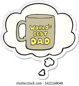 worlds best dad mug with thought bubble as a printed sticker