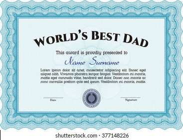World's Best Father Award. With background. Detailed. Cordial design. 