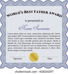 World's Best Father Award. With background. Cordial design. Detailed. 