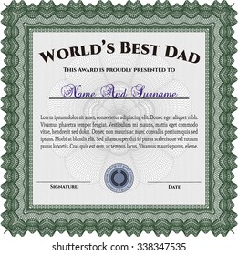 World's Best Father Award. Border, frame.With guilloche pattern. Beauty design. 